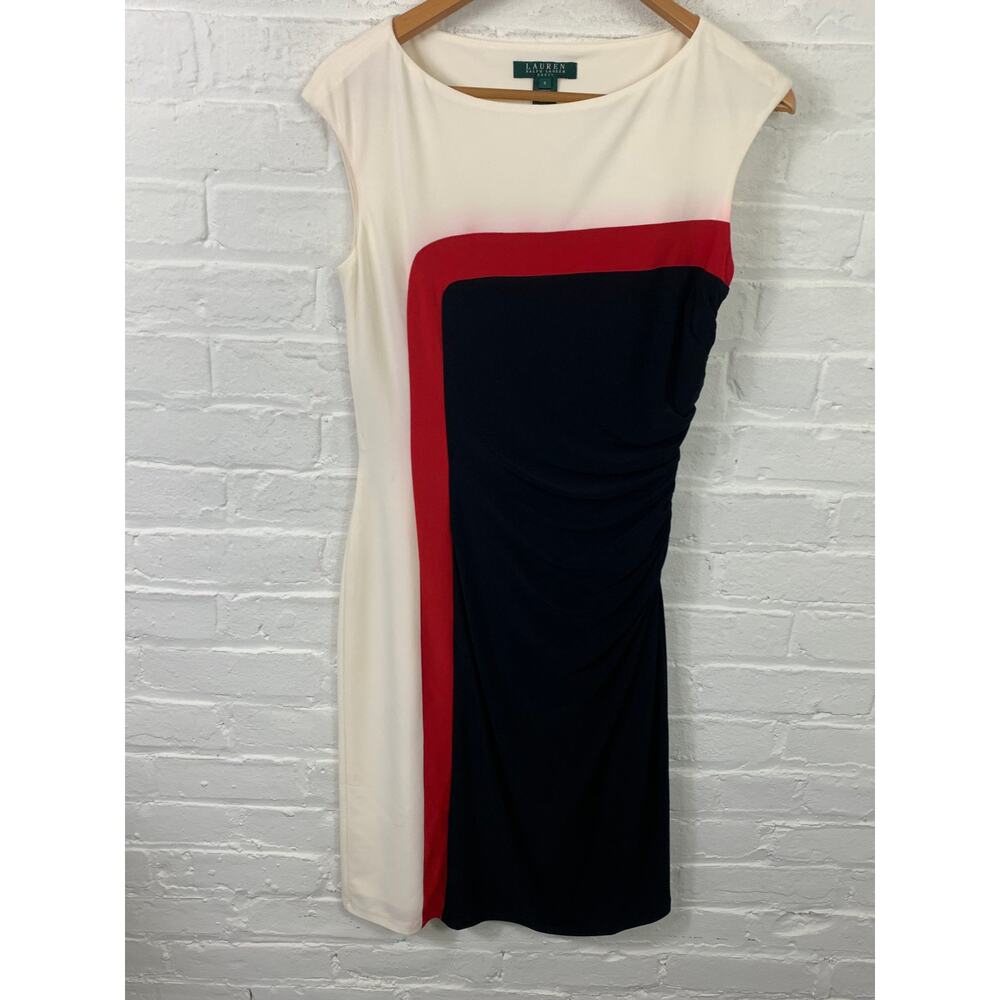 Lauren Ralph Lauren Ivory, Navy & Red Colorblock Midi Dress